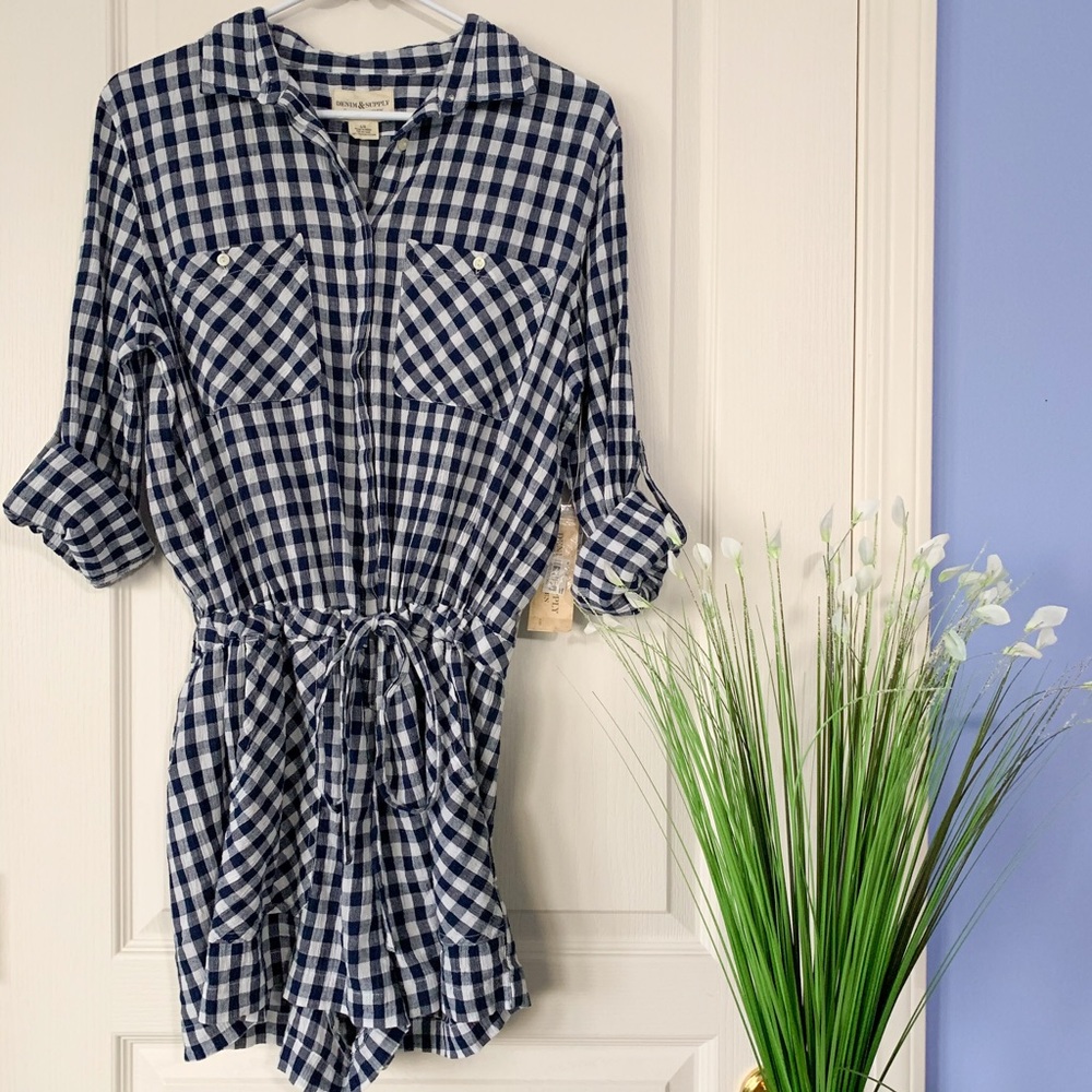 NWT Ralph Lauren blue gingham romper. Size large